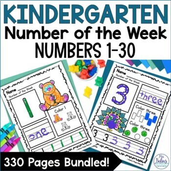 Preview of Kindergarten Math Morning Work Number of The Week Number Sense 1-30 PK Bundle