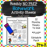 Pre-K Monthly Homework Activity Sheets
