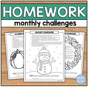 Preview of Pre-K Monthly Homework Challenges