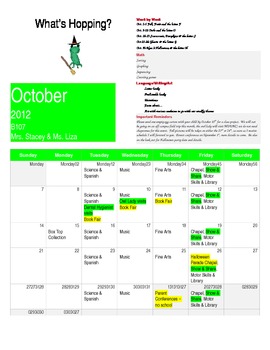 Preview of Pre K October Calendar/Newsletter