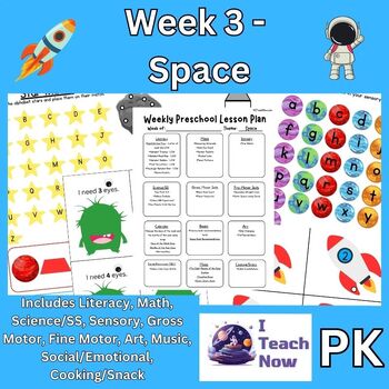 Preview of Pre-K/Preschool Homeschool Curriculum - Week 3 - Space - ALL SUBJECTS