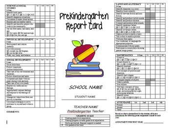 Preview of Pre-K Report Card - Standards Based and EDITABLE