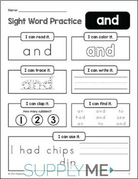 Pre-K Sight Words Worksheets, Dolch Preschool Sight Words Practice, 40 ...