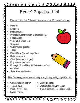 Students & Families / Preschool Supply List