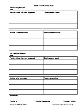 Preview of Pre-K Team Meeting Form for Teachers and Assistants