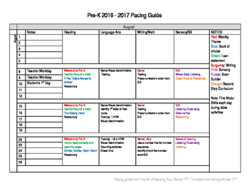 Pre-K Thematic/Lesson Plan Pacing Guide-Timeline Editable