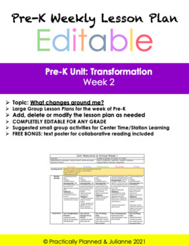 Preview of Pre-K Transformation Week 2 Editable Lesson Plan