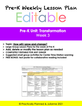 Preview of Pre-K Transformation Week 3 Editable Lesson