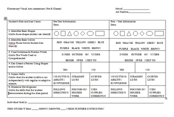 Preview of Pre-K Visual Art Pre and Post Assessment Checklist