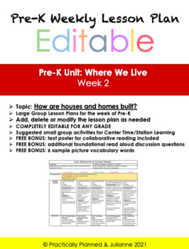 Preview of Pre-K Where We Live Week 2 Editable Lesson Plan