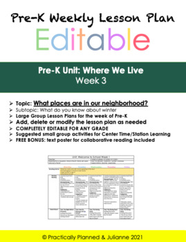 Preview of Pre-K Where We Live Week 3 Editable Lesson Plan