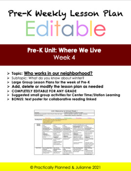 Preview of Pre-K Where We Live Week 4 Editable Lesson Plan