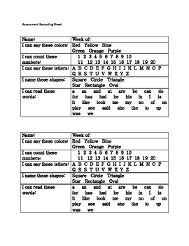 Pre-K and Kindergarten Practice Page and Assessment Sheets ...