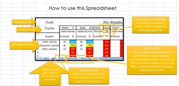 Preview of Pre-K and Kindergarten Reading and Math Skills Assessment Tracker