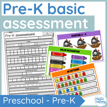 Preview of Pre-K basic skills assessment for start of year, end of year & progress tracking
