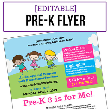 Pre Kindergarten And Preschool Flyer Editable Tpt