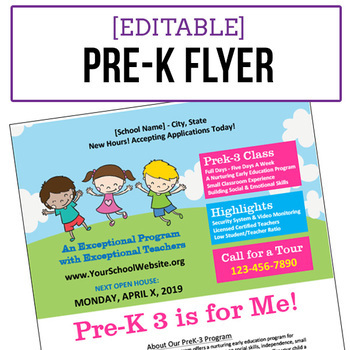 Preview of Pre-Kindergarten and Preschool Flyer - Editable ** NEW GOOGLE SLIDES **