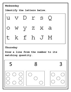 Pre-Kindergarten Homework Packet 1 by Widdowson's classroom fun | TpT