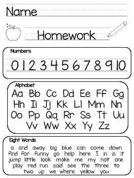 kindergarten homework printable