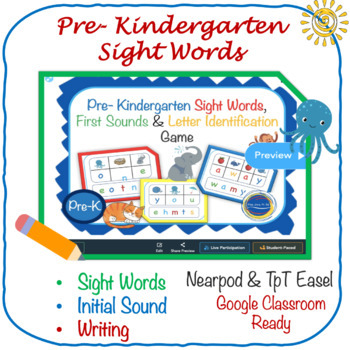 Preview of Pre Kindergarten Sight Words First Sound and Letter Identification Task Cards