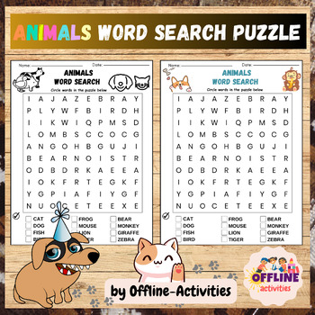 Pre-Kindergarten word search about animals Worksheet Activity | TPT