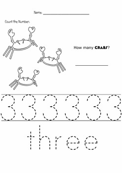 pre kinders counting and tracing number 3 by sandra tcs tpt