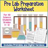 Pre Lab Worksheet for any Science Class Biology Chemistry 