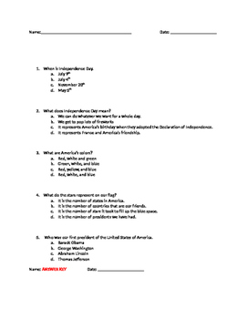 Preview of Pre/Post Assessment Fourth of July