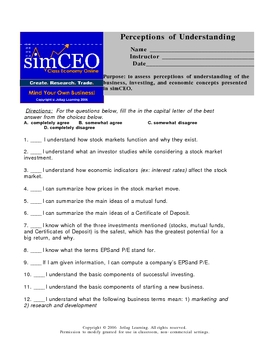 Preview of Pre / Post Survey - Investment Knowledge