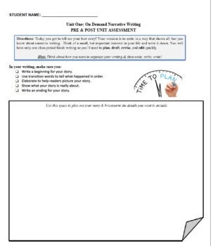 Preview of TC Pre & Post On Demand Writing Assessment: Narrative Writing