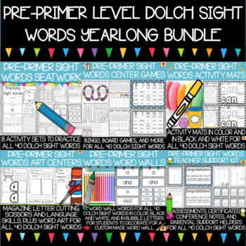 Preview of Pre-Primer Sight Words Year-Long Bundle