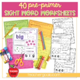Pre-Primer Dolch Emergent Sight Word Worksheets