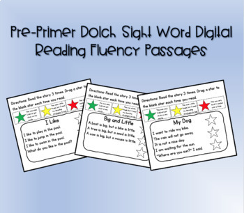 Preview of Pre-Primer Dolch Sight Word Digital Reading Fluency Passages (Google Slides)