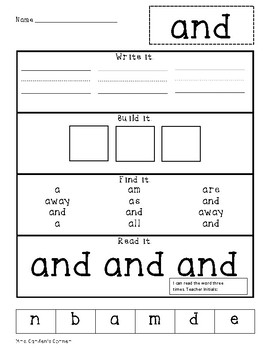 Pre-Primer Dolch Sight Word Practice by Mrs Cardens Corner | TpT
