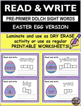 Preview of Pre-Primer Dolch Sight Word Read Spelling Handwriting Tracing Cards Easter Egg
