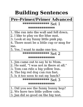 Preview of Pre Primer / Primer Sentence Building (Advanced)