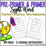 Pre-Primer & Primer Sight Word Center or Stations Workshee