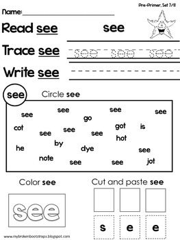 Pre Primer Sight Word Activities Set 7 of 8 by Doodlebug Academy TM