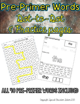 Preview of Pre-Primer Sight Word Practice Sheets: Dot to Dot and Stamp It sheets