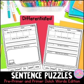 Preview of Pre-Primer and Primer Sentence Puzzles Worksheets
