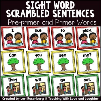 Preview of Pre-Primer & Primer Sight Word Scrambled Sentences: Word Cards, Recording Sheets