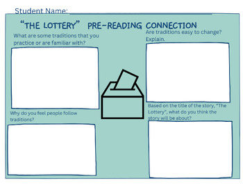 Preview of Pre Reading Activity "The Lottery"