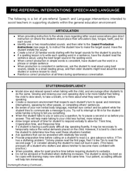 Preview of Pre Referral Strategies for Speech and Language