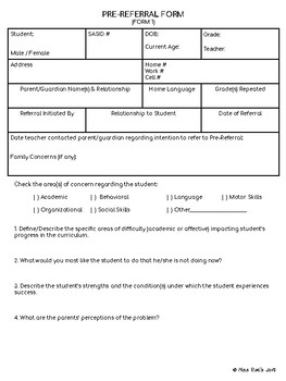 Special Education Pre-Referral Student Assistance Team Forms by Miss