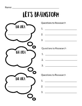 research project brainstorming worksheet