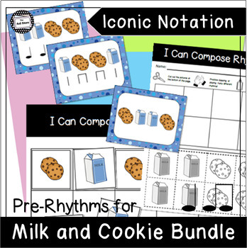 Preview of Milk and Cookies Pre Rhythm Iconic Notation Cards Composing Bundle  + Kaboom