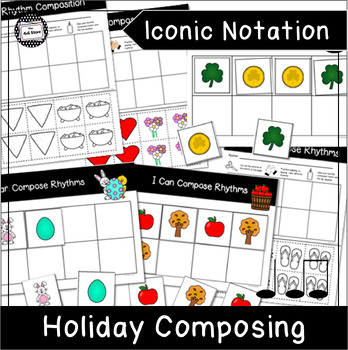 Preview of Pre-Rhythm Iconic Notation Holiday Rhythm Composition Bundle