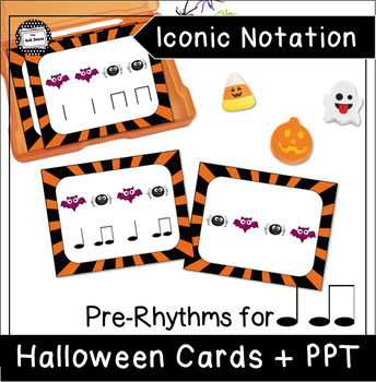 Preview of Halloween Bat and Spider Pre Rhythm Iconic Notation Music Cards Set 2