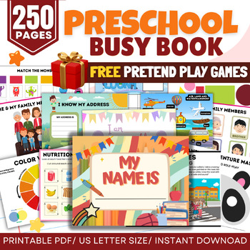 Preview of Pre School Learning Binder, Toddler Busy Binder, Learning Book, Busy Book 250+