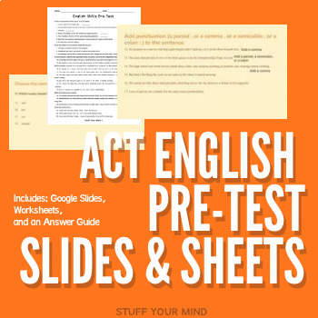 Preview of Pre-Test ACT English Grammar Skills Slides and Worksheets